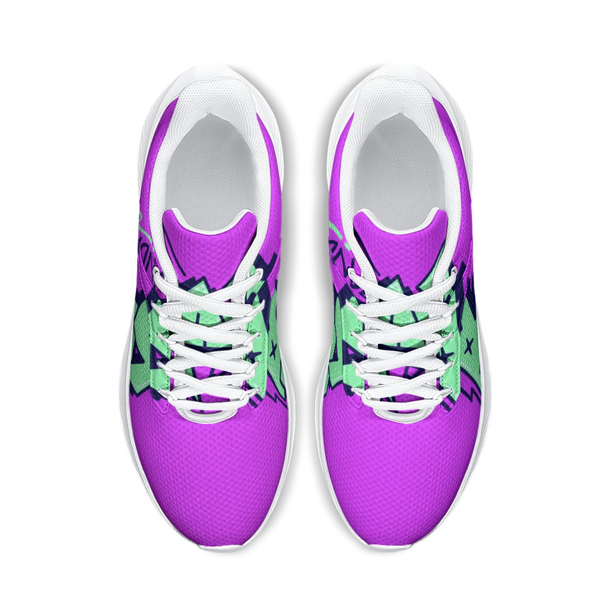 Scarpe da corsa da donna viola con lacci bianchi e grafica verde/nera