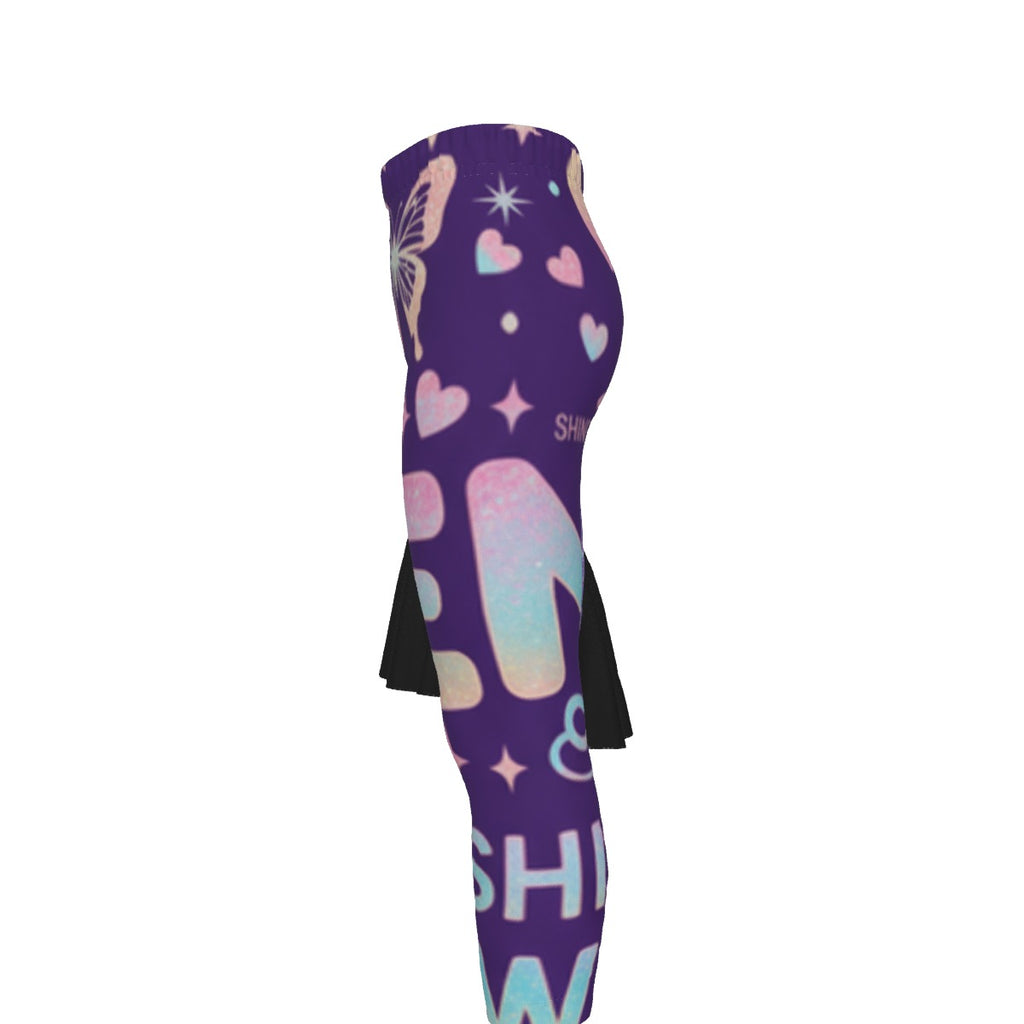 Leggings bambina viola con stampa fantasia e allover cuori, farfalle, stelle