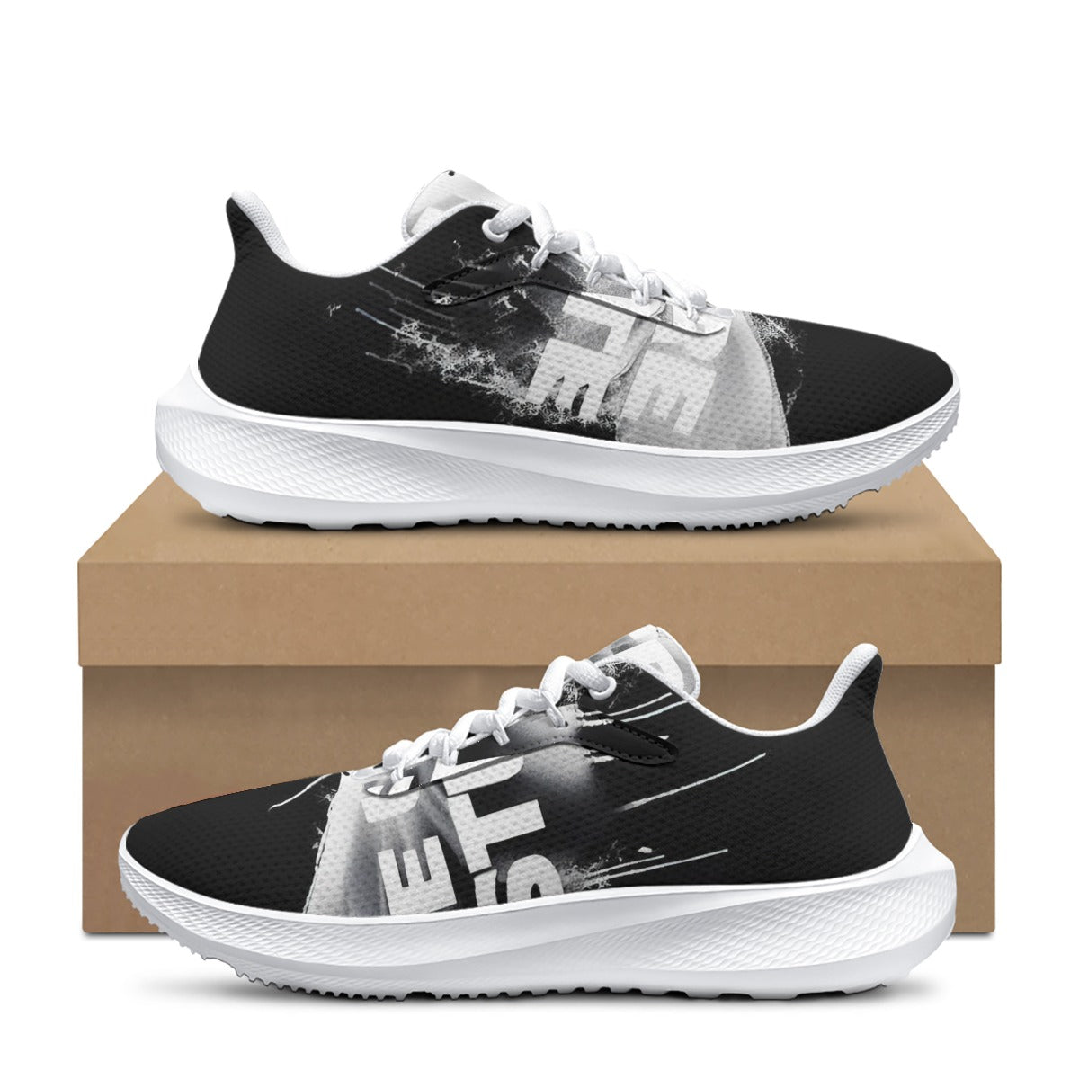 Scarpe running uomo Mod. 2 nere, dettagli grigi, suola bianca e lacci bianchi