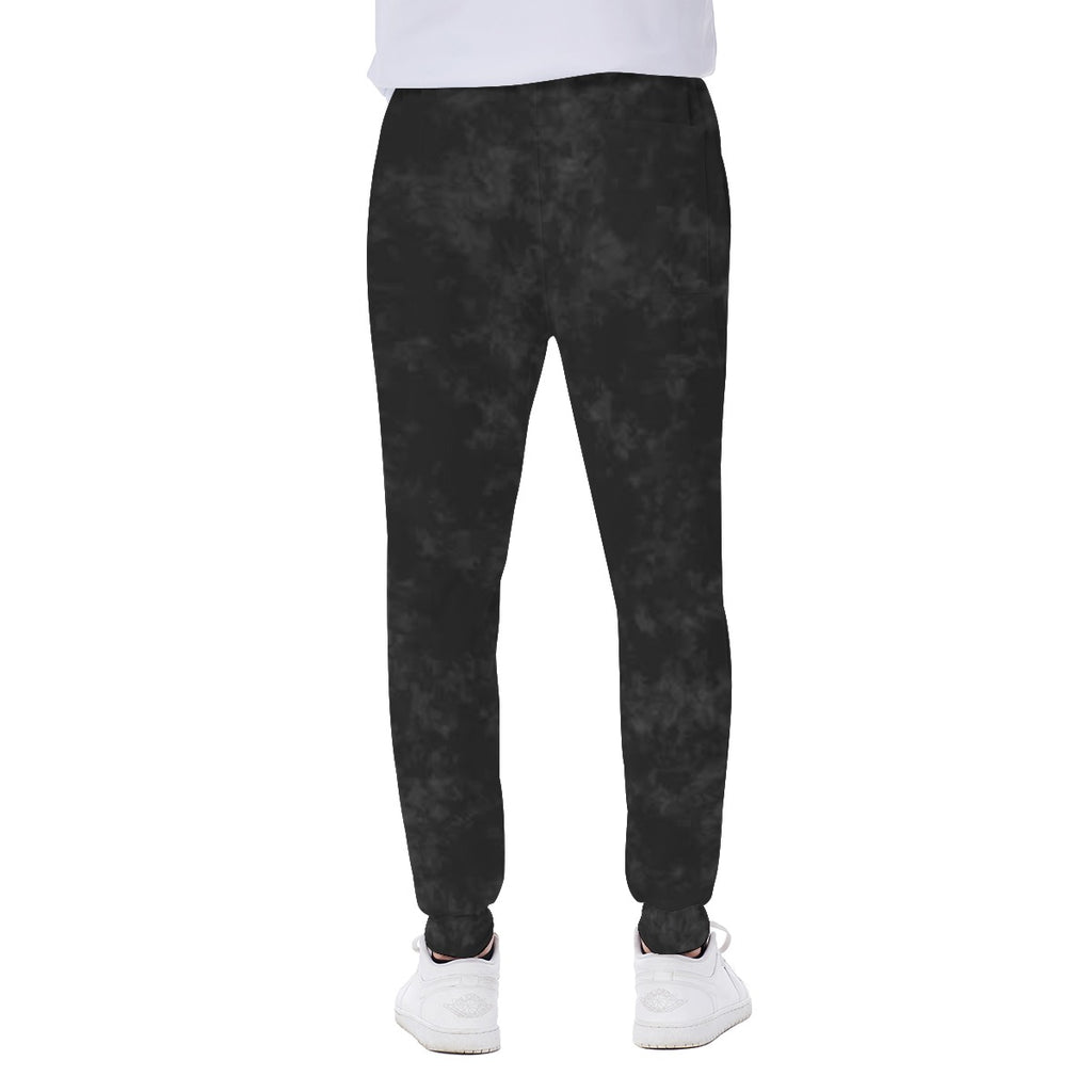 Pantaloni da uomo neri con stampa sfumata, gamba affusolata e polsini elastici
