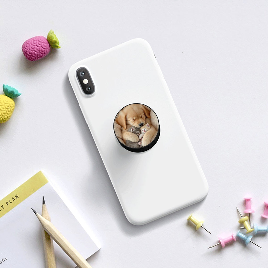 Supporto per telefono da auto bianco con tasca circolare con foto di gattini