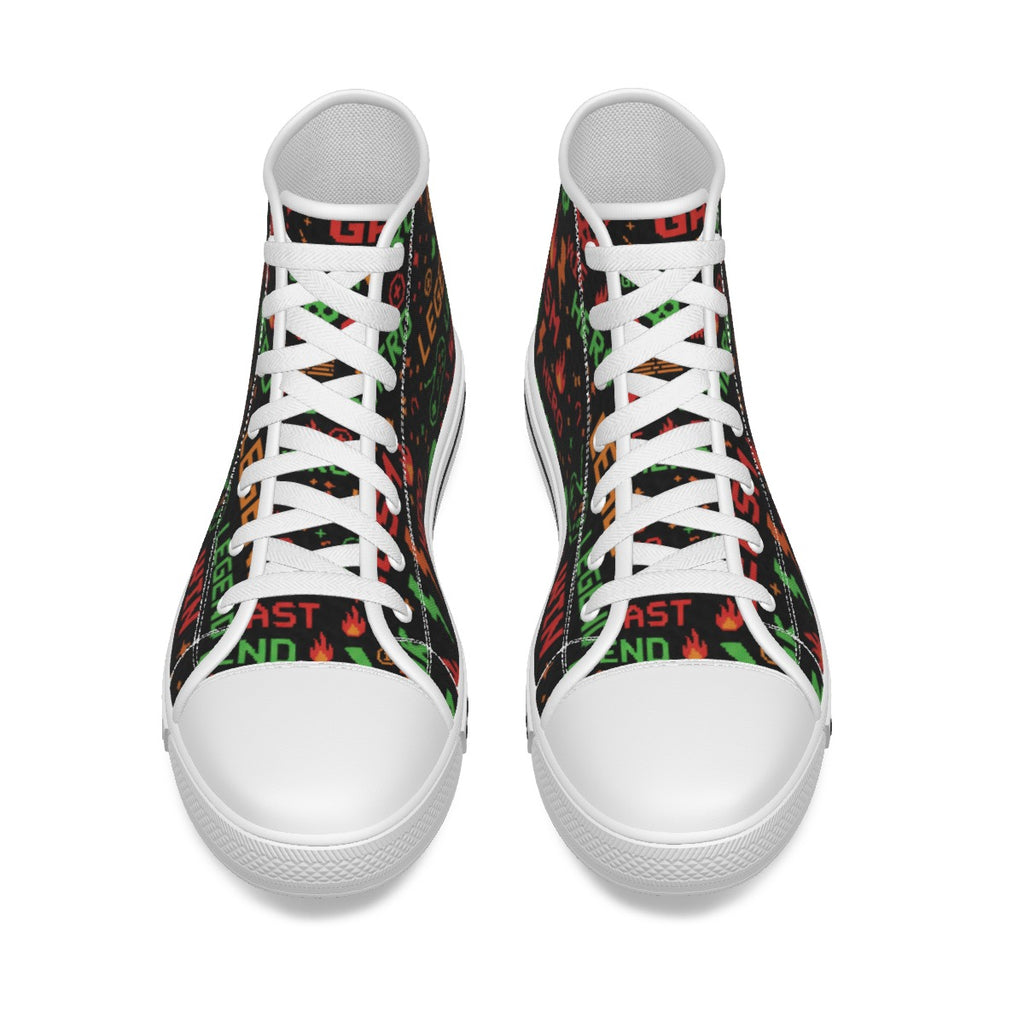 Scarpe canvas bambino nere con lacci bianchi e stampa multicolore, punta bianca