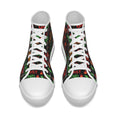 Scarpe canvas bambino nere con lacci bianchi e stampa multicolore, punta bianca