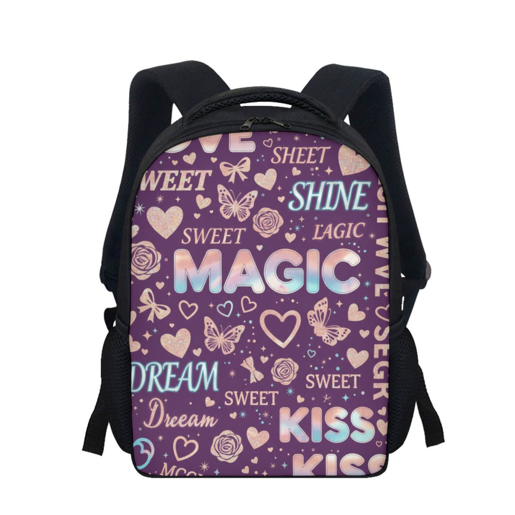 Zaino studentesco viola con stampa “MAGIC” e spallacci imbottiti regolabili
