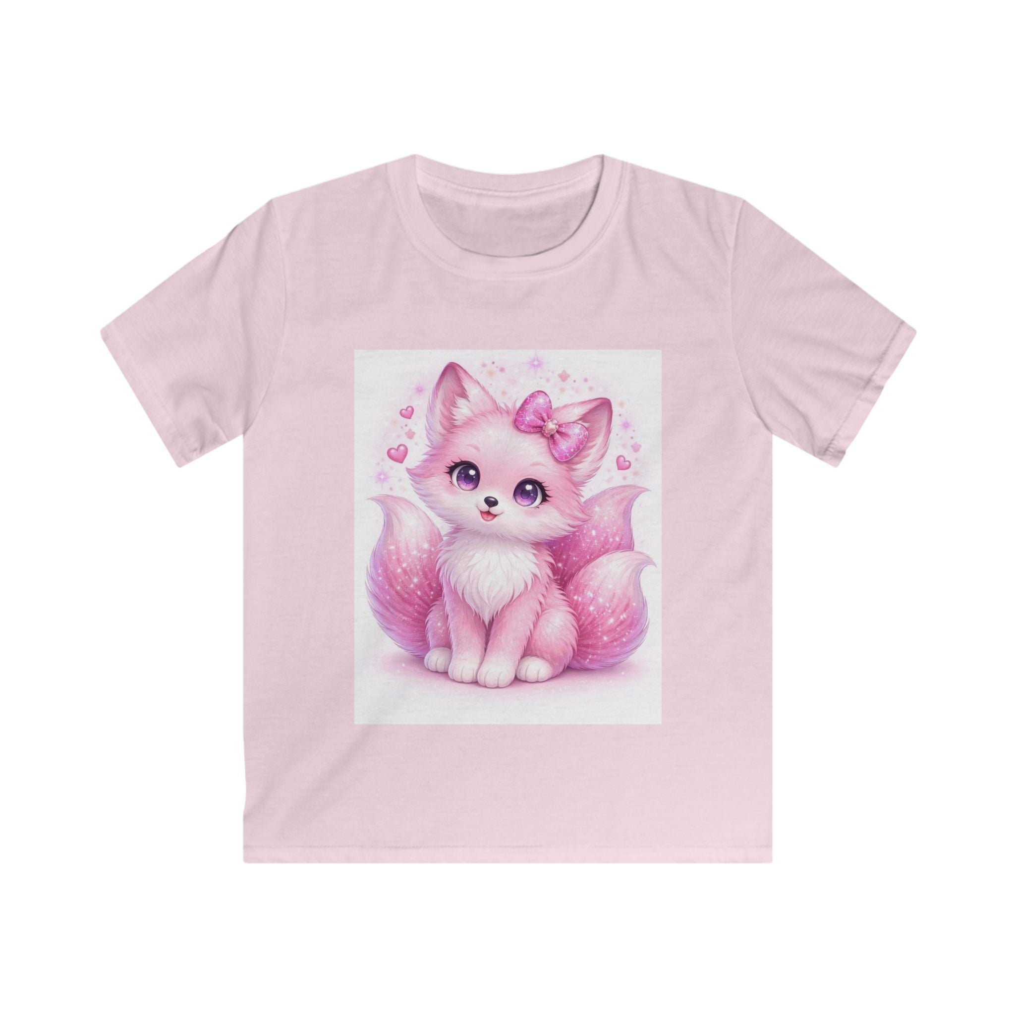 T-shirt bambino rosa chiaro con stampa gattino rosa e fiocco sul petto