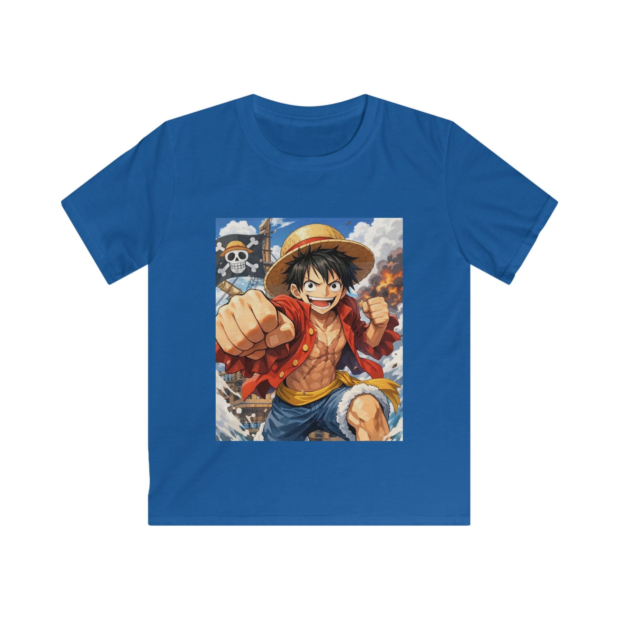 T-shirt bambino blu reale con stampa quadrata frontale del personaggio