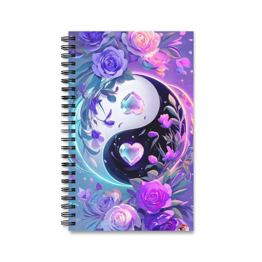 Quaderno a spirale con copertina illustrata floreale e astrale viola e rosa