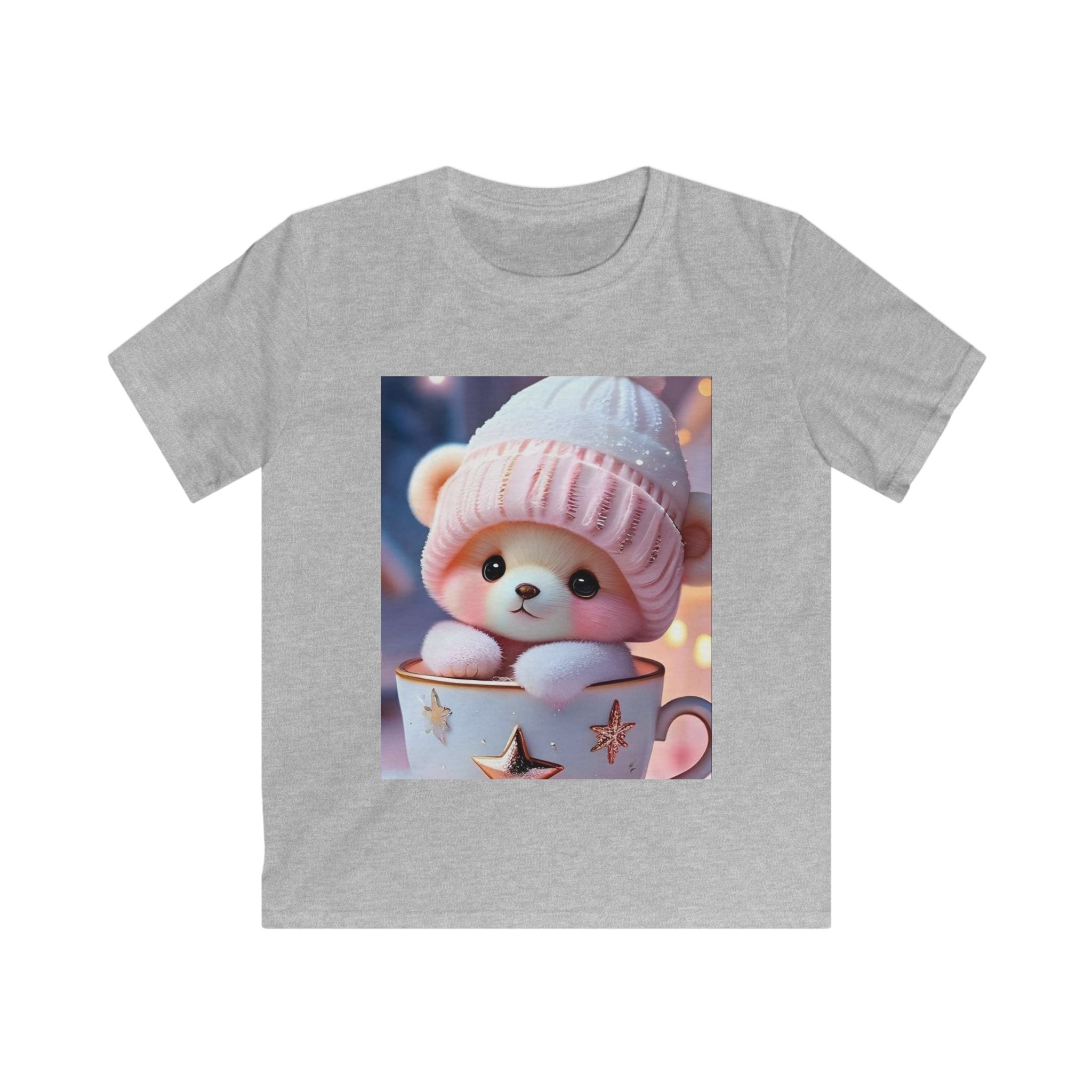 Maglietta per bambino grigio con stampa quadrata di peluche con cappellino