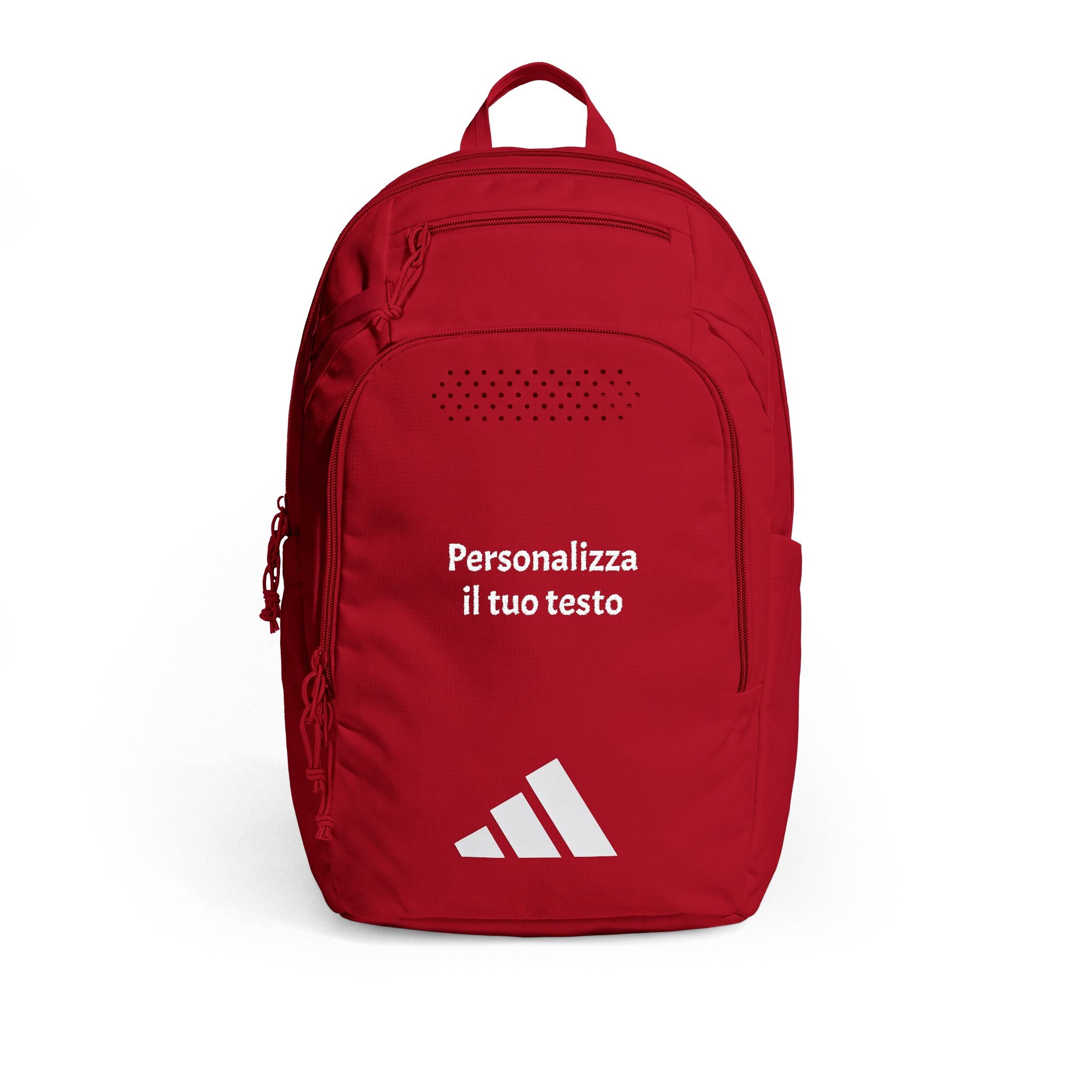 Zaino adidas® Defender 5 rosso con logo, tasca frontale e personalizzazione