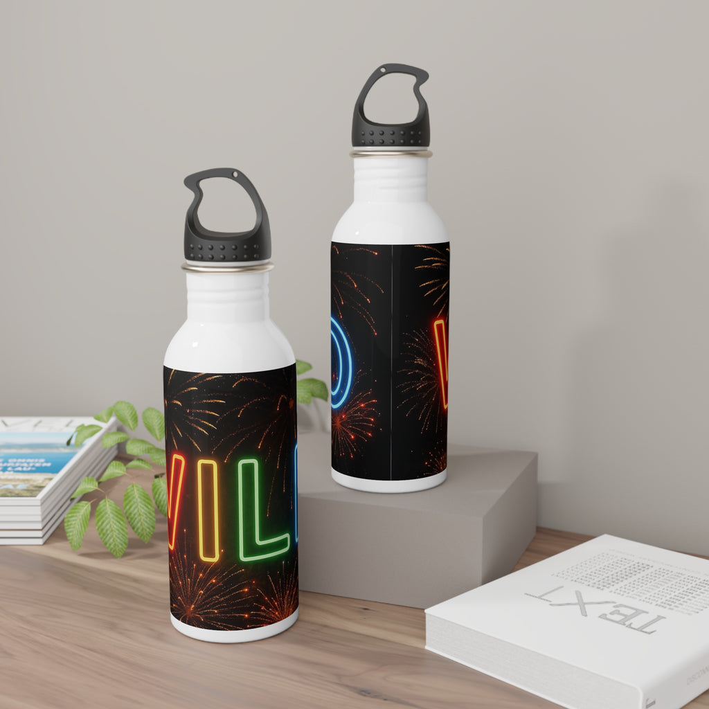 Set di 2 borracce acciaio con tappo nero e grafica neon