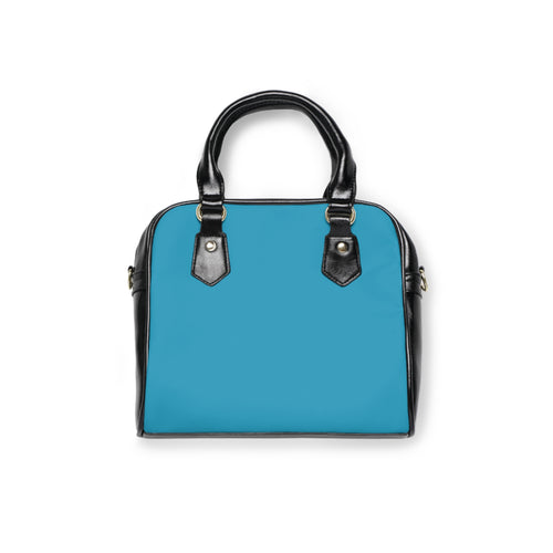 Borsa a spalla turchese con bordi neri e chiusura frontale