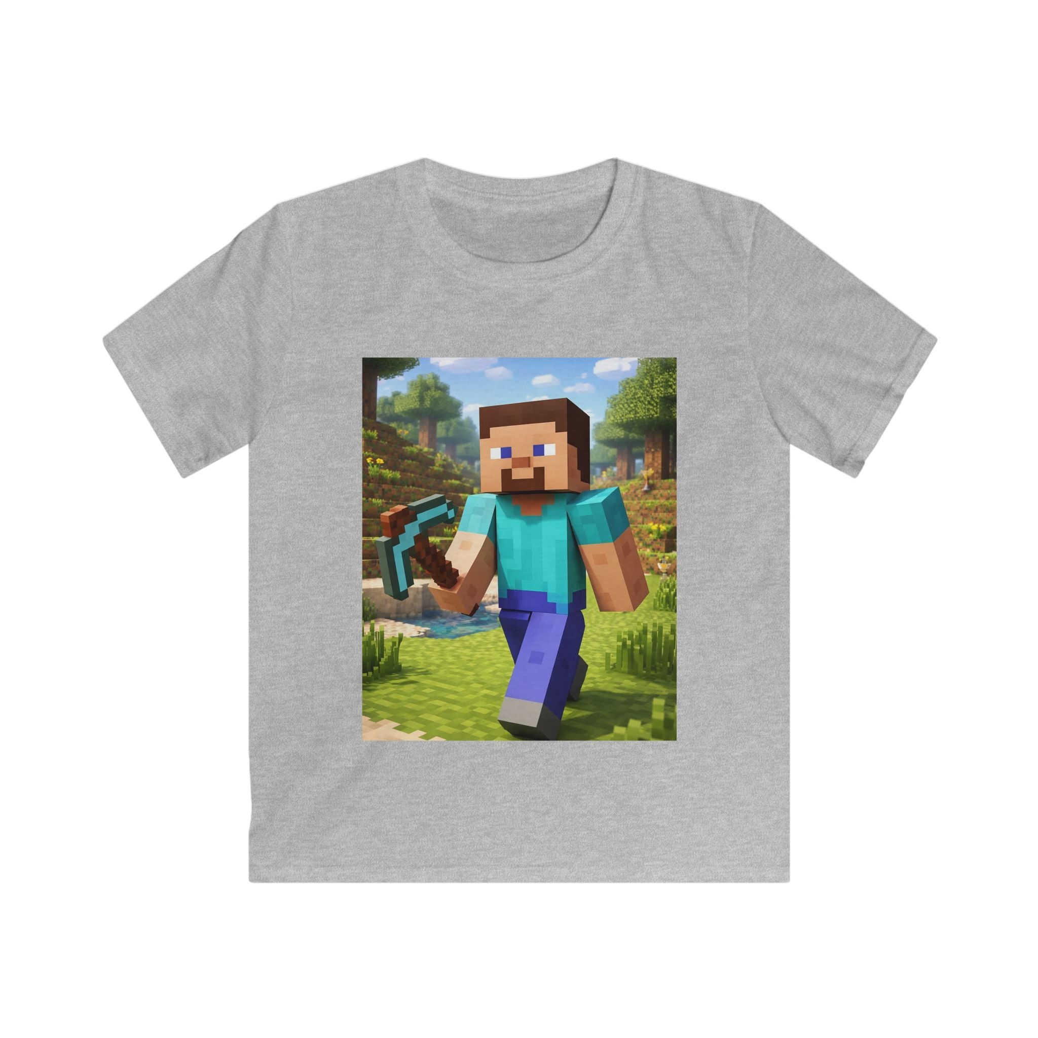 T-shirt bambino grigio chiaro con stampa quadrata di personaggio Minecraft