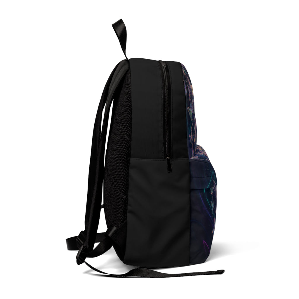 Zaino classico unisex nero con spallacci regolabili e stampa farfalle sul lato