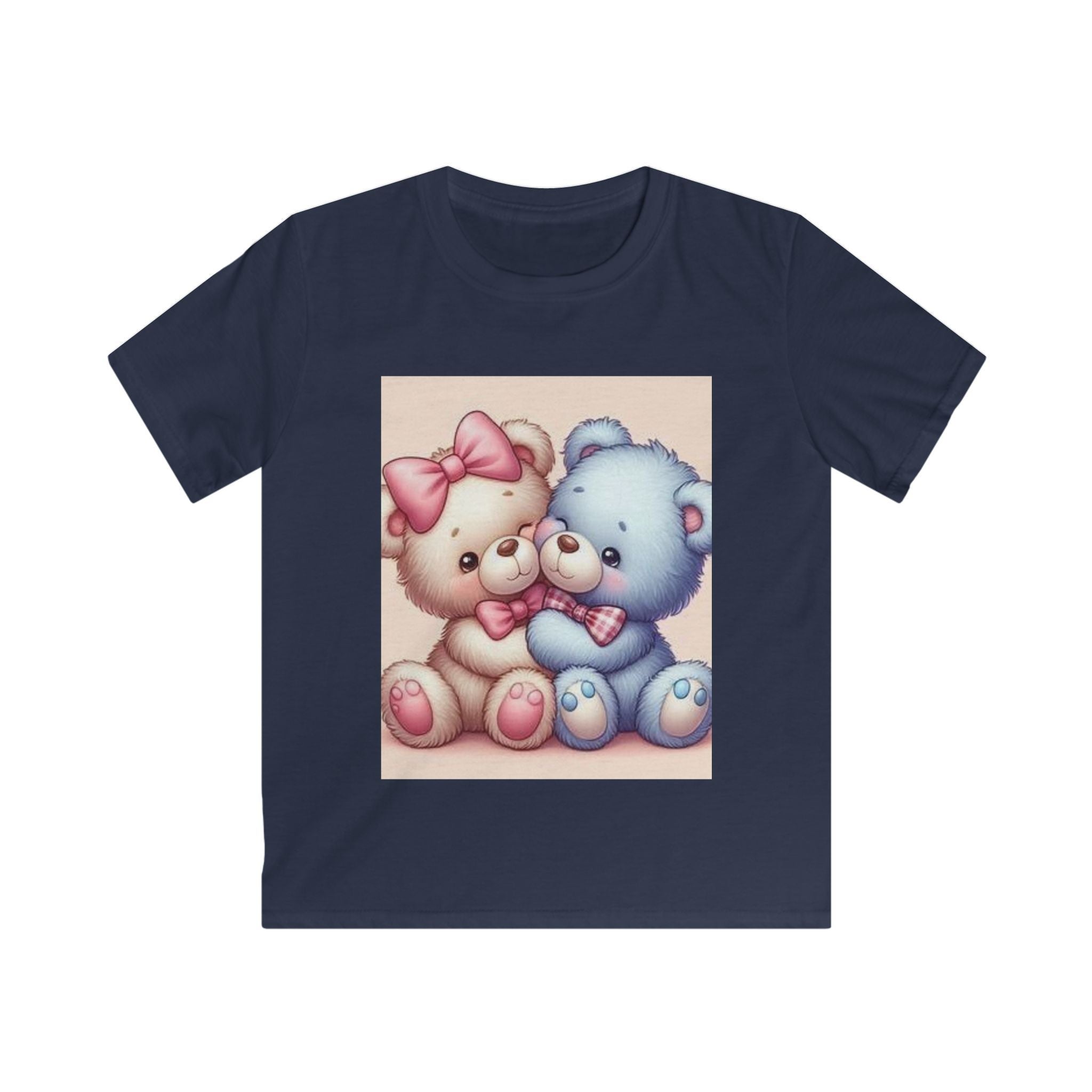 Maglietta bambino blu navy con stampa frontale di due orsetti rosa e blu
