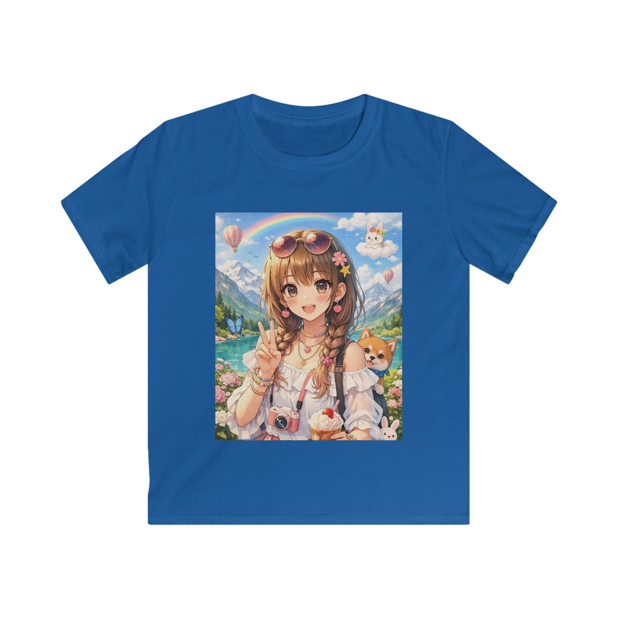Maglietta bimbo blu reale con stampa frontale anime