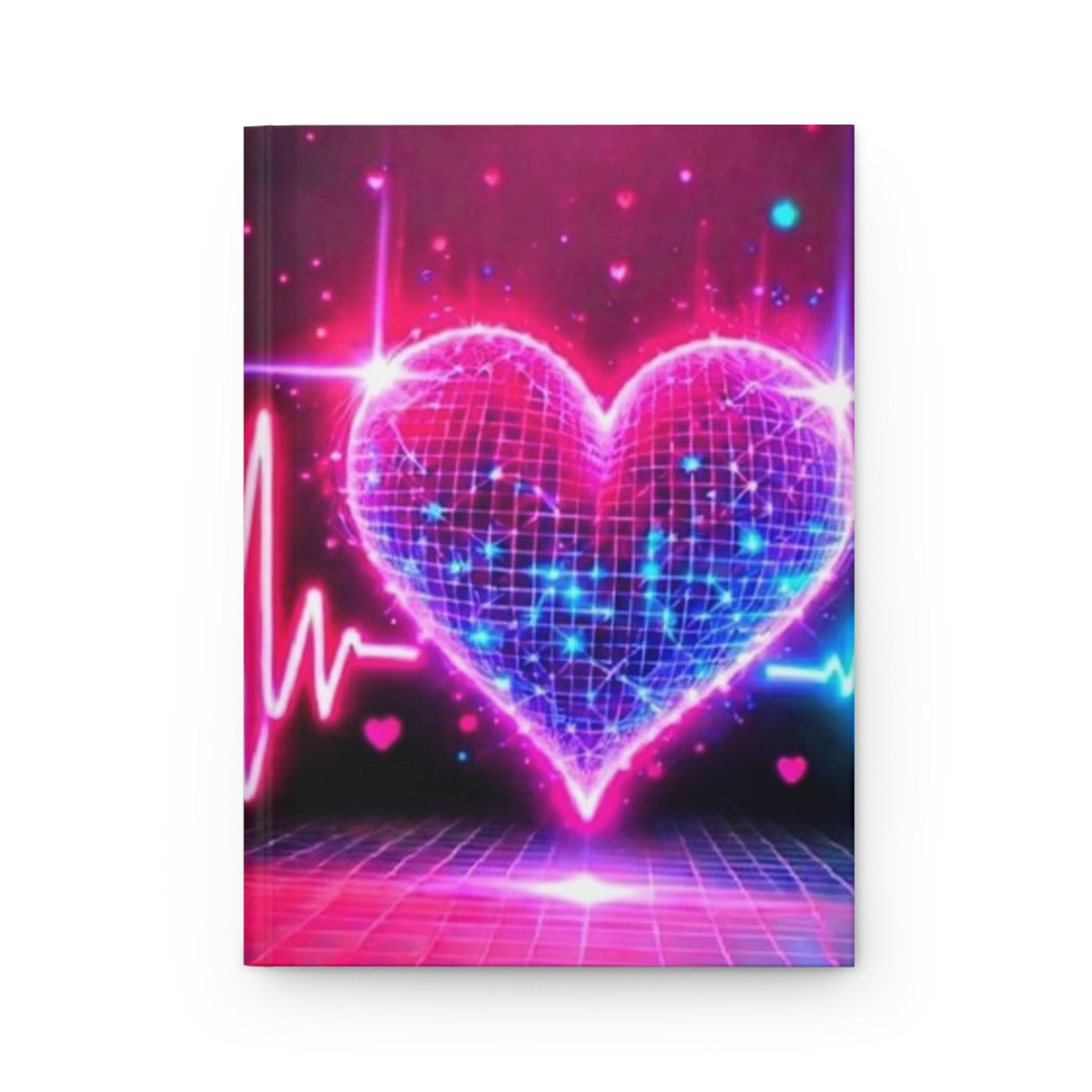 Diario rigido opaco con copertina rosa e cuori neon luminosi