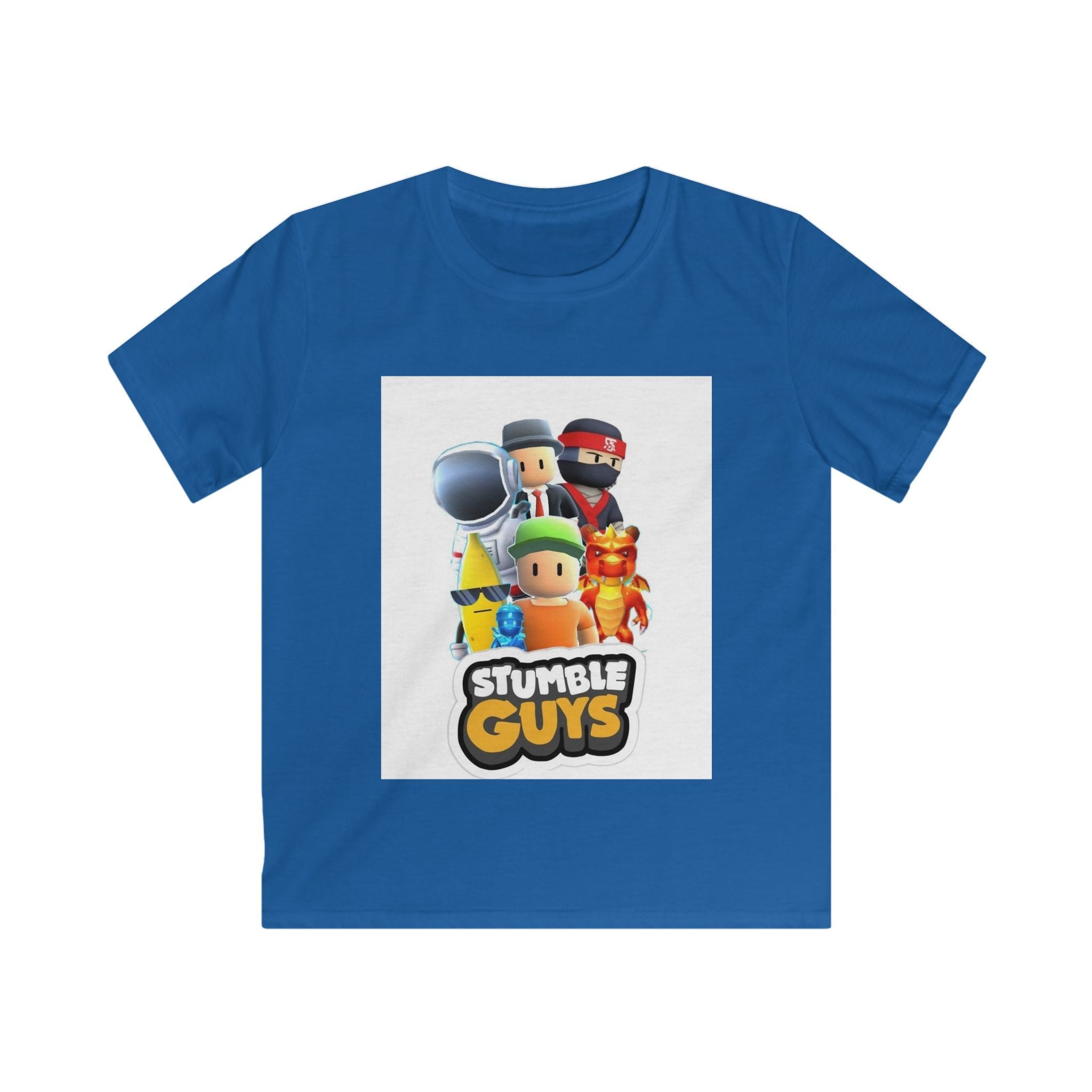 Maglietta bambino blu con stampa frontale colorata e scollo tondo