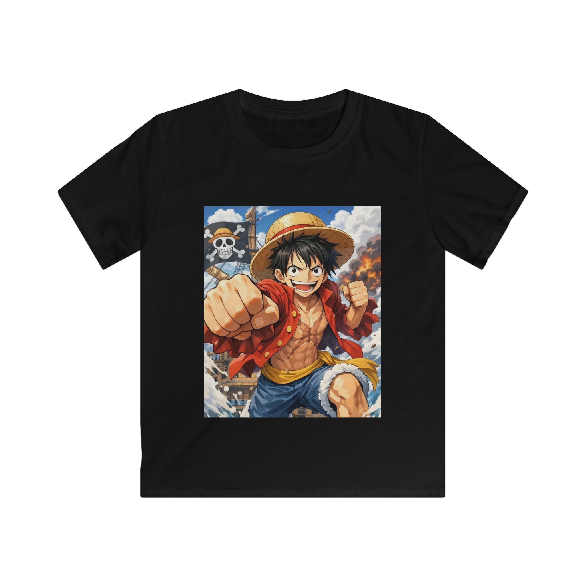 T-shirt bambino nera con stampa quadrata frontale del personaggio