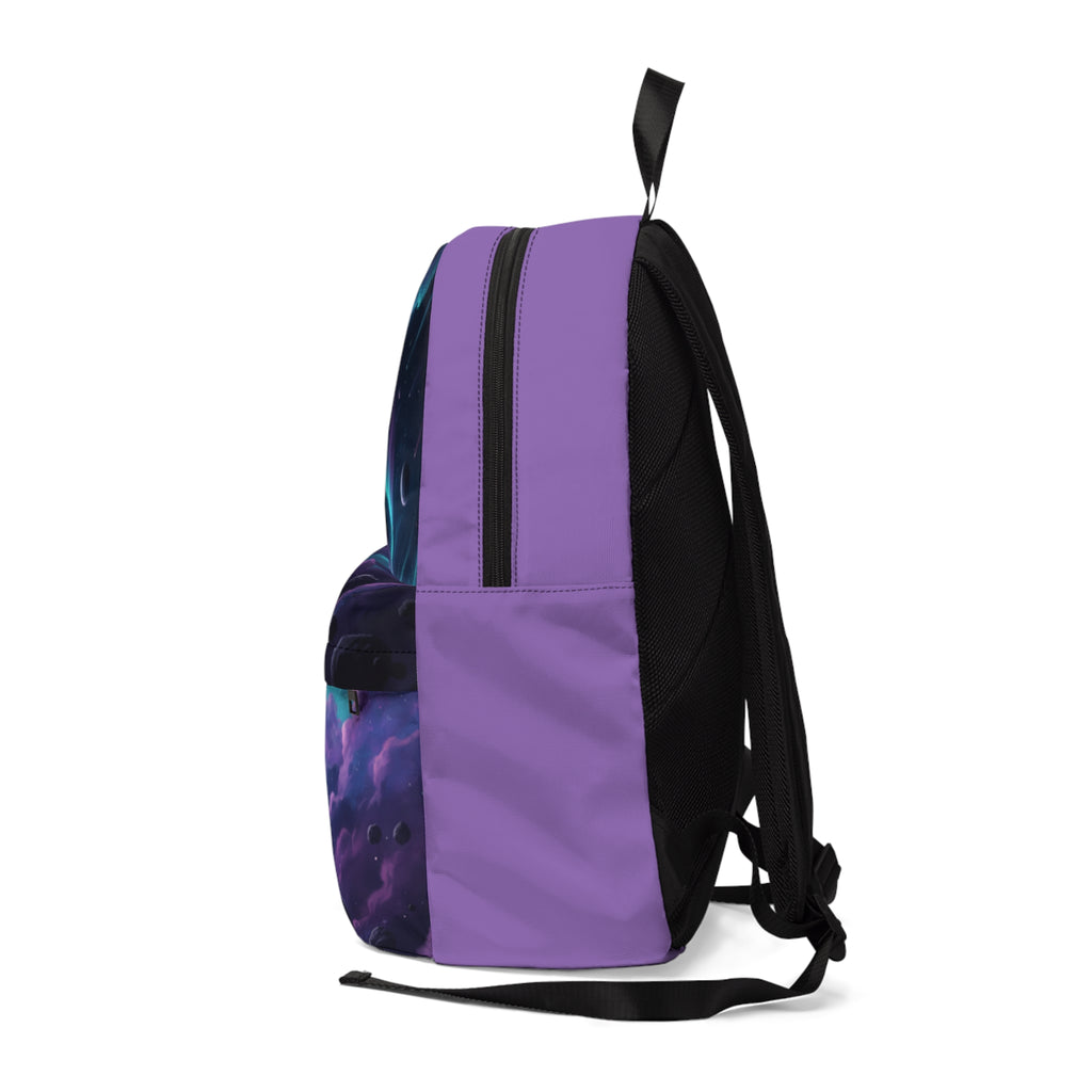 Zaino unisex con retro viola, zip centrale e tracolla regolabile nera