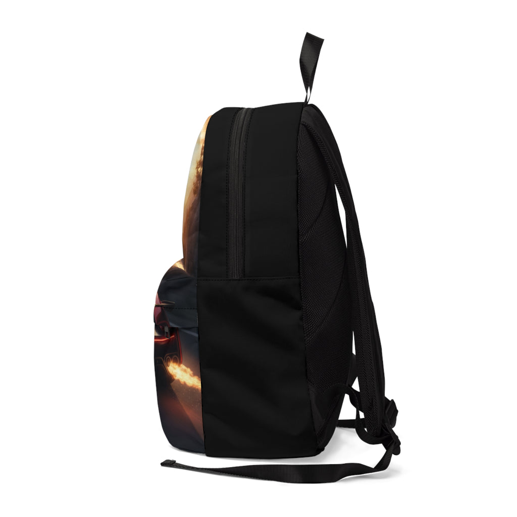 Zaino unisex nero con stampa, spallacci regolabili e tracolla inferiore
