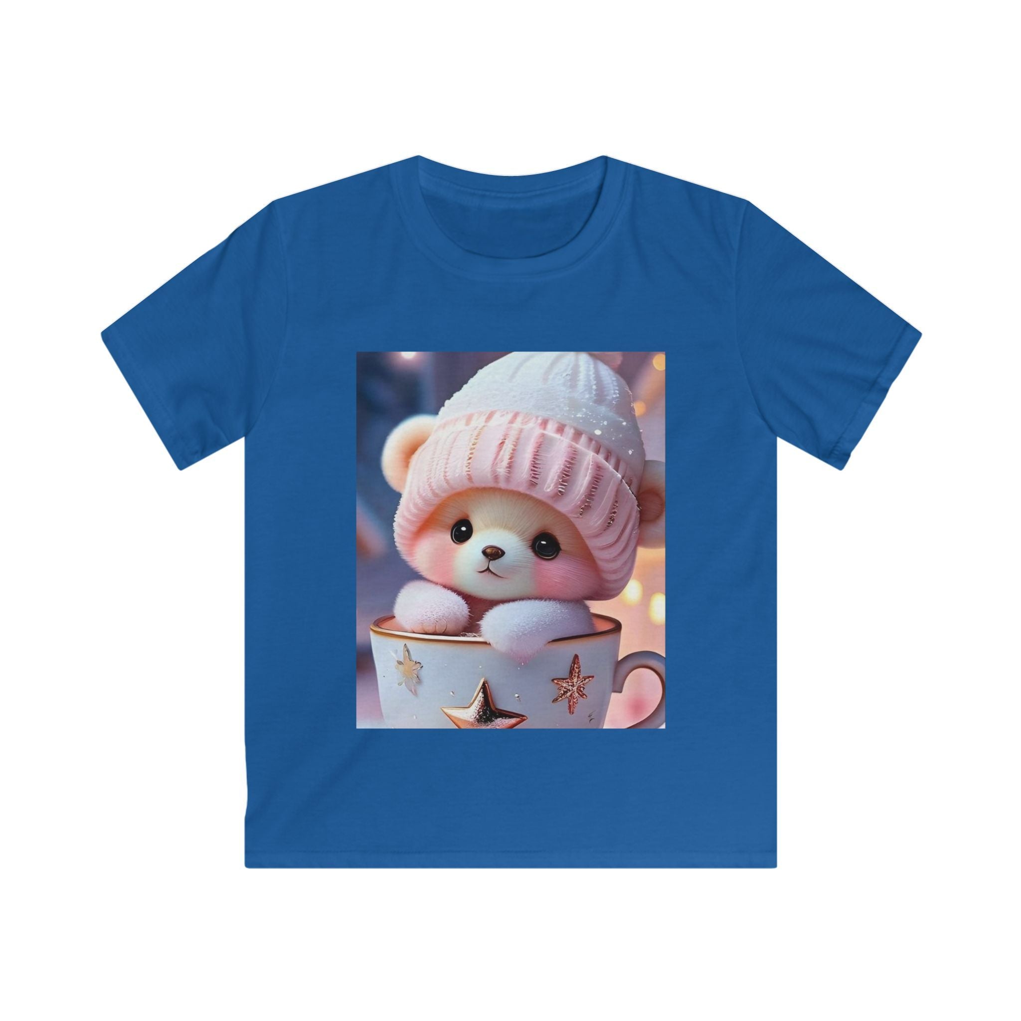 Maglietta per bambino blu con stampa quadrata di peluche con cappellino