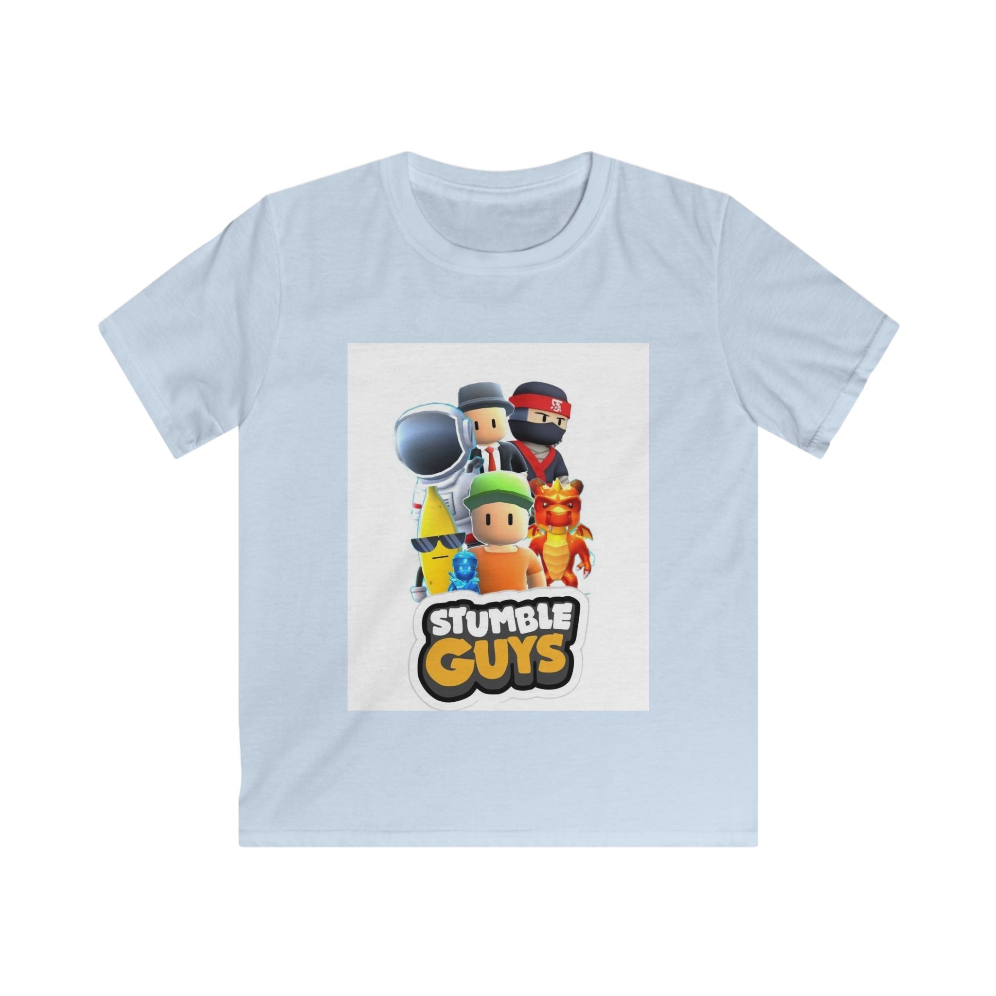 Maglietta per bambini azzurra con stampa STUMBLE GUYS centrale