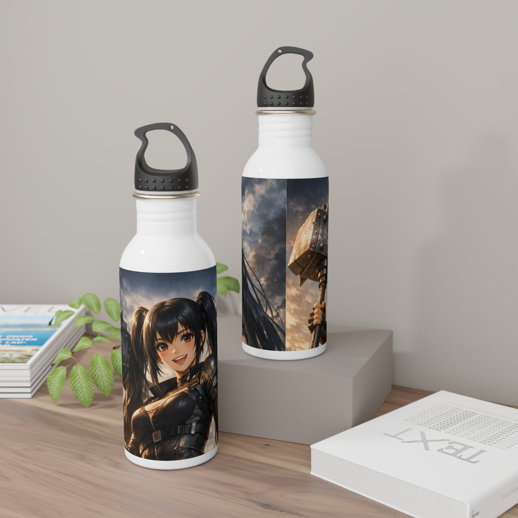 Set di 2 bottiglie d’acqua in acciaio bianche con stampe e tappi neri