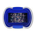 Contenitore bento a due scomparti blu con coperchio trasparente e fermagli