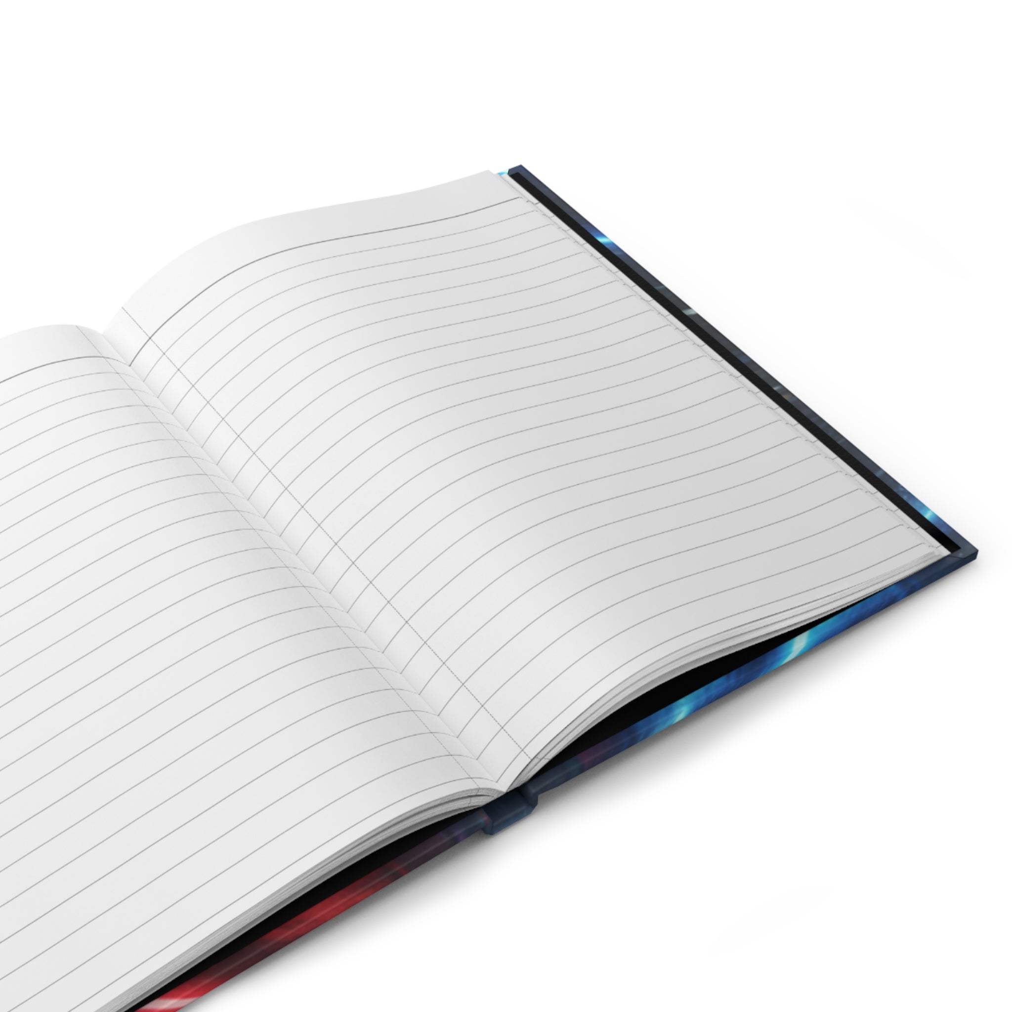 Mat sert kapaklı defter, çizgili beyaz iç sayfalar açık