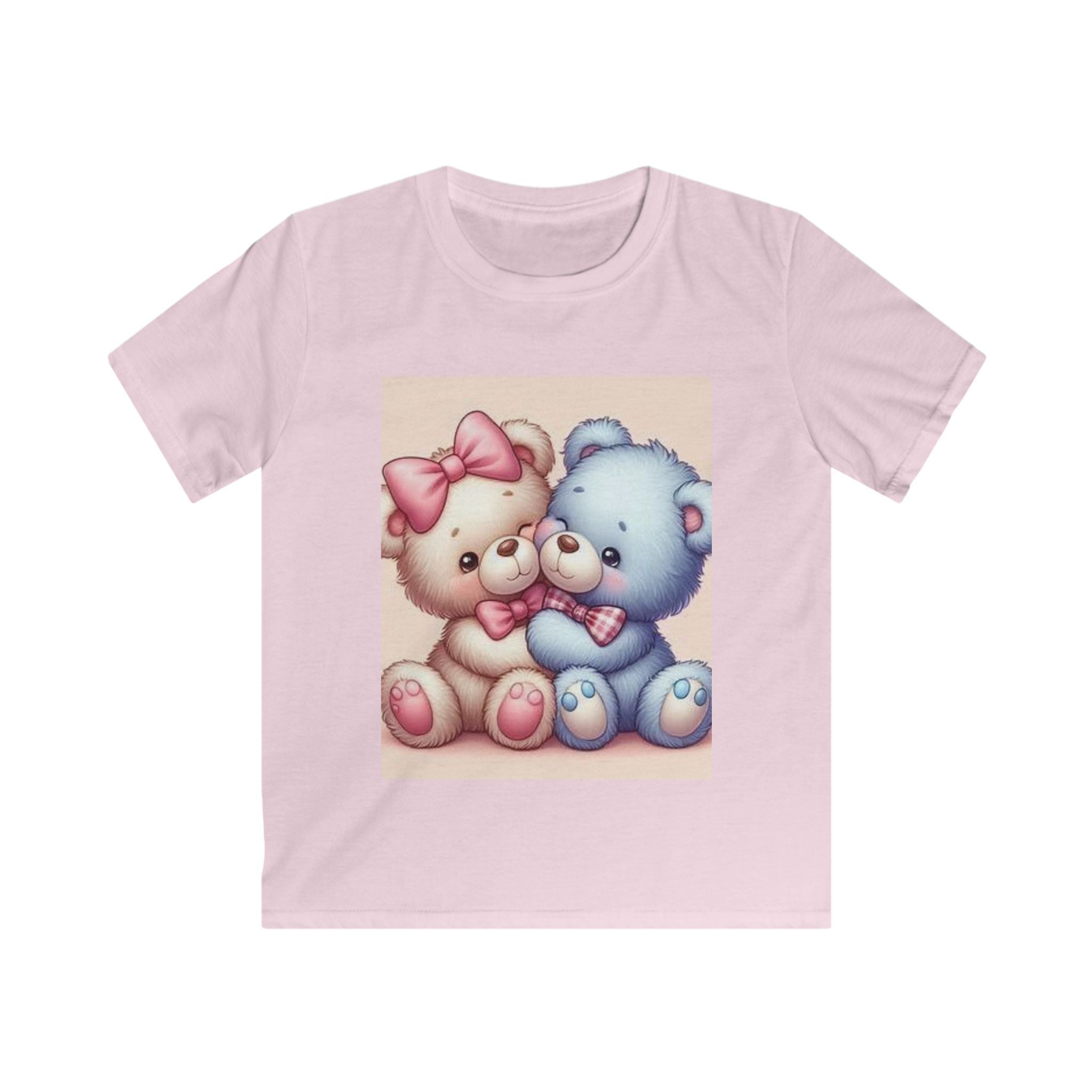 Maglietta bambino rosa chiaro con stampa frontale di due orsetti rosa e blu