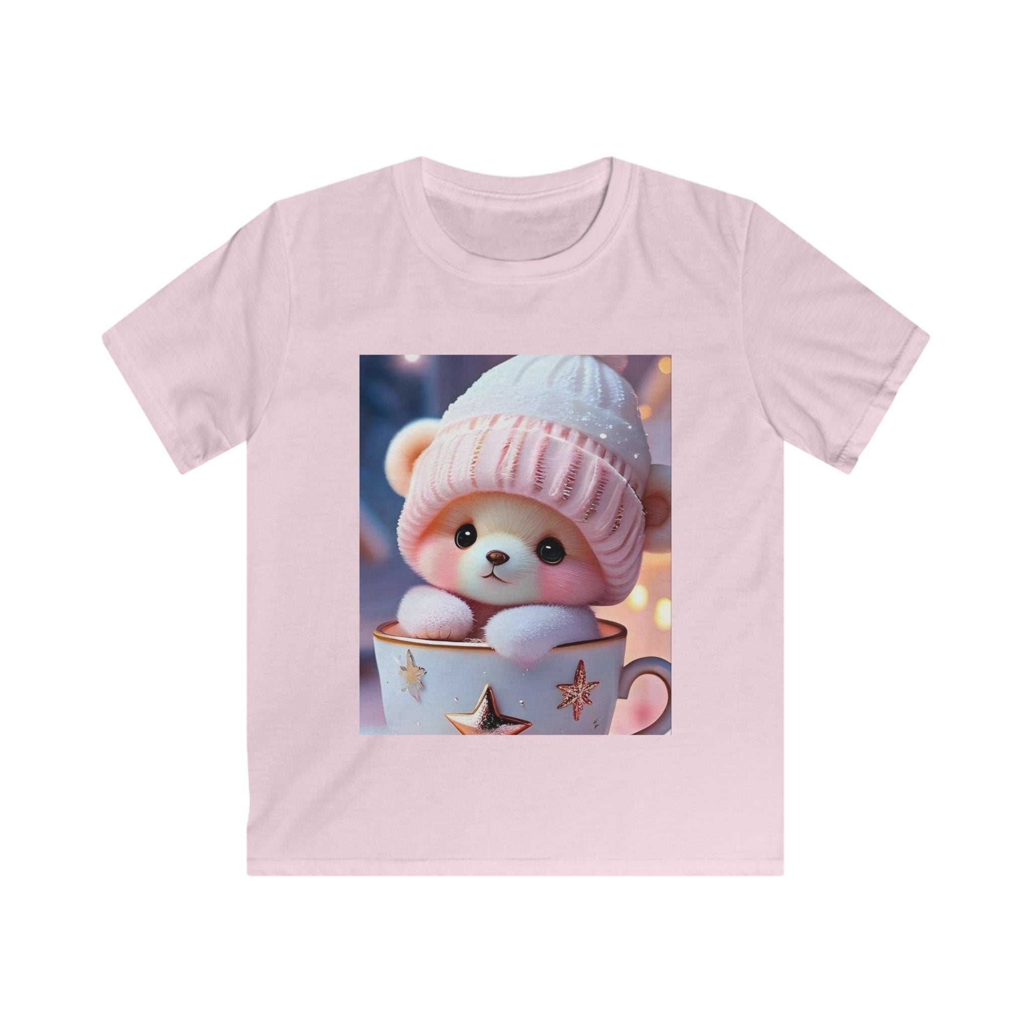 Maglietta per bambino rosa chiaro con stampa quadrata di peluche con cappellino