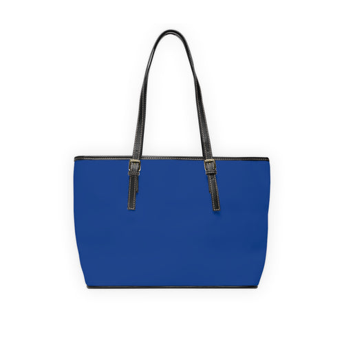 Borsa a tracolla in ecopelle blu con manici e dettagli neri