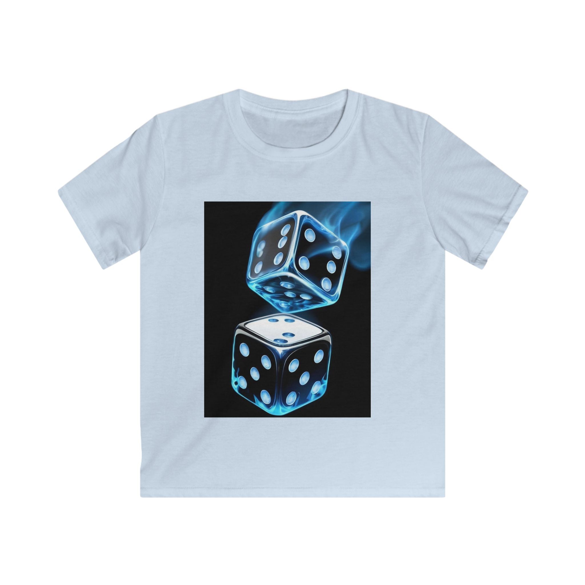 Maglietta bambino N°18 SamyeLuna azzurra con stampa dadi blu sul petto