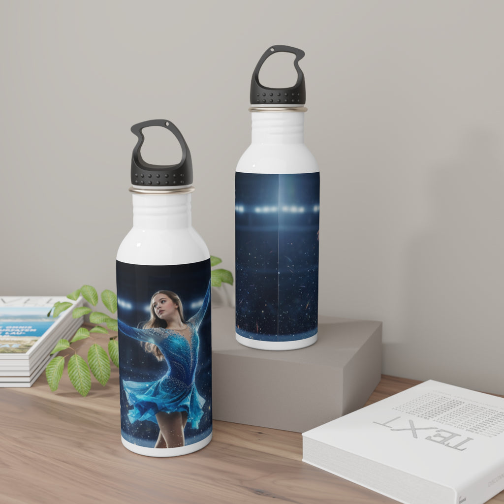 Due borracce in acciaio inox bianche con coperchio nero e stampa blu