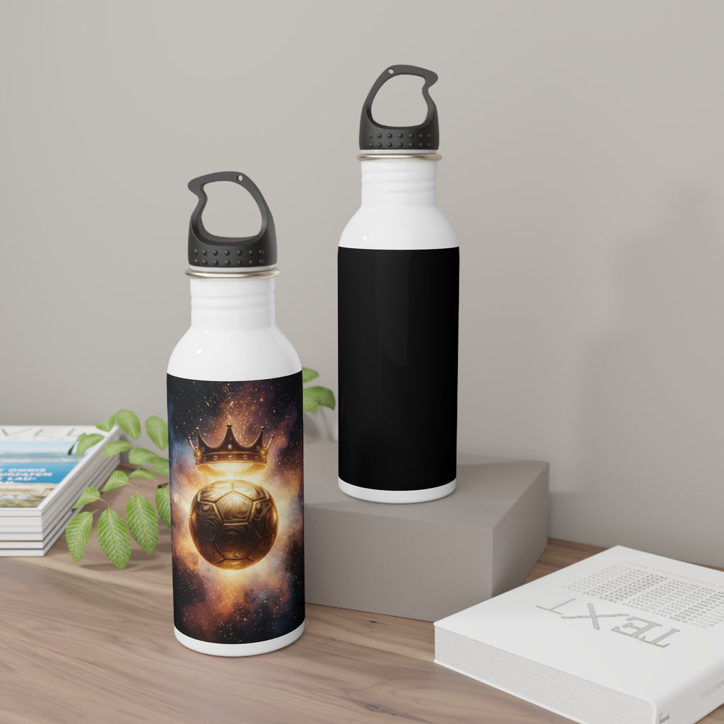 Set di 2 borracce d’acciaio: una bianca con stampa galaxy e una nera, tappo nero