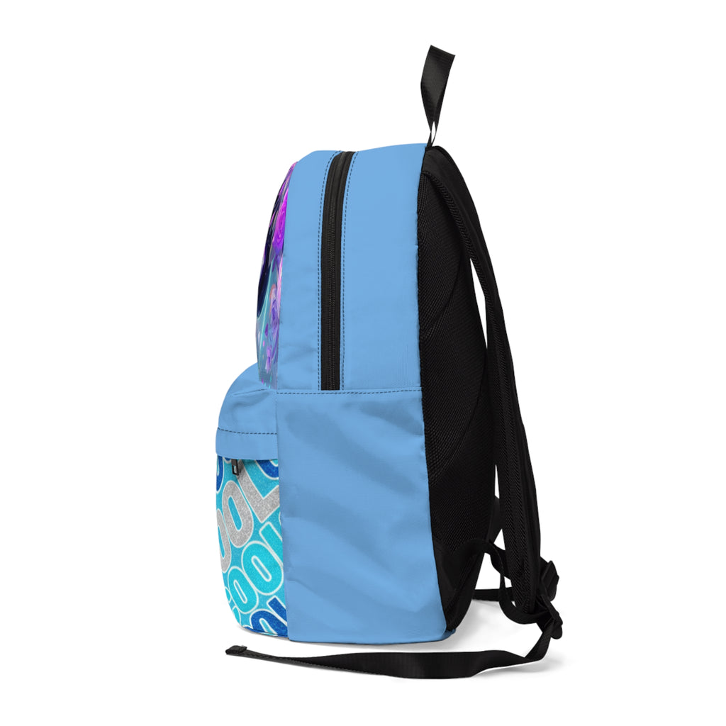Zaino unisex azzurro con zip nera e retro imbottito con spallacci regolabili