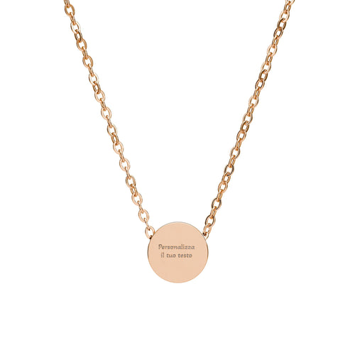 Collana con ciondolo rotondo mini in cerchio, incisione, catena a maglie rosé
