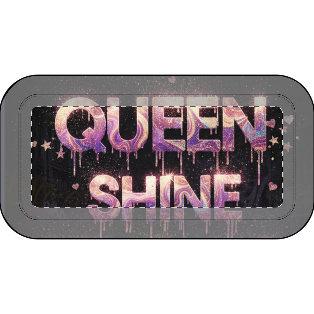 Astuccio portapenne in poliestere nero con stampa viola "QUEEN SHINE"