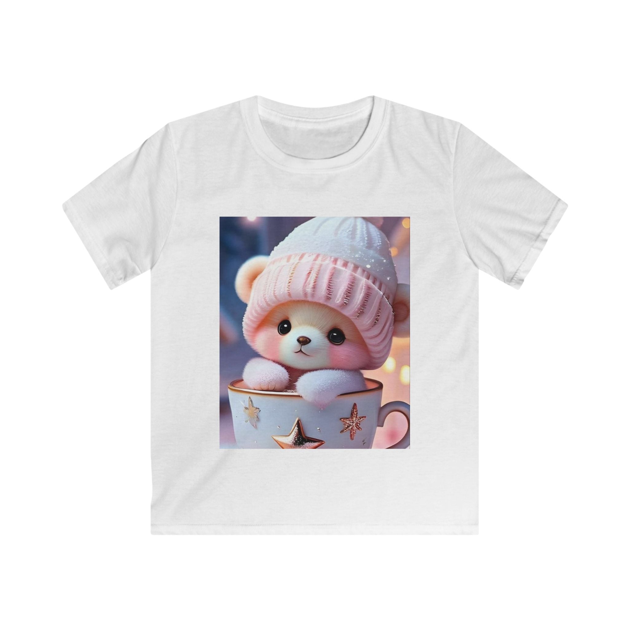 Maglietta per bambino bianca con stampa quadrata di peluche con cappellino