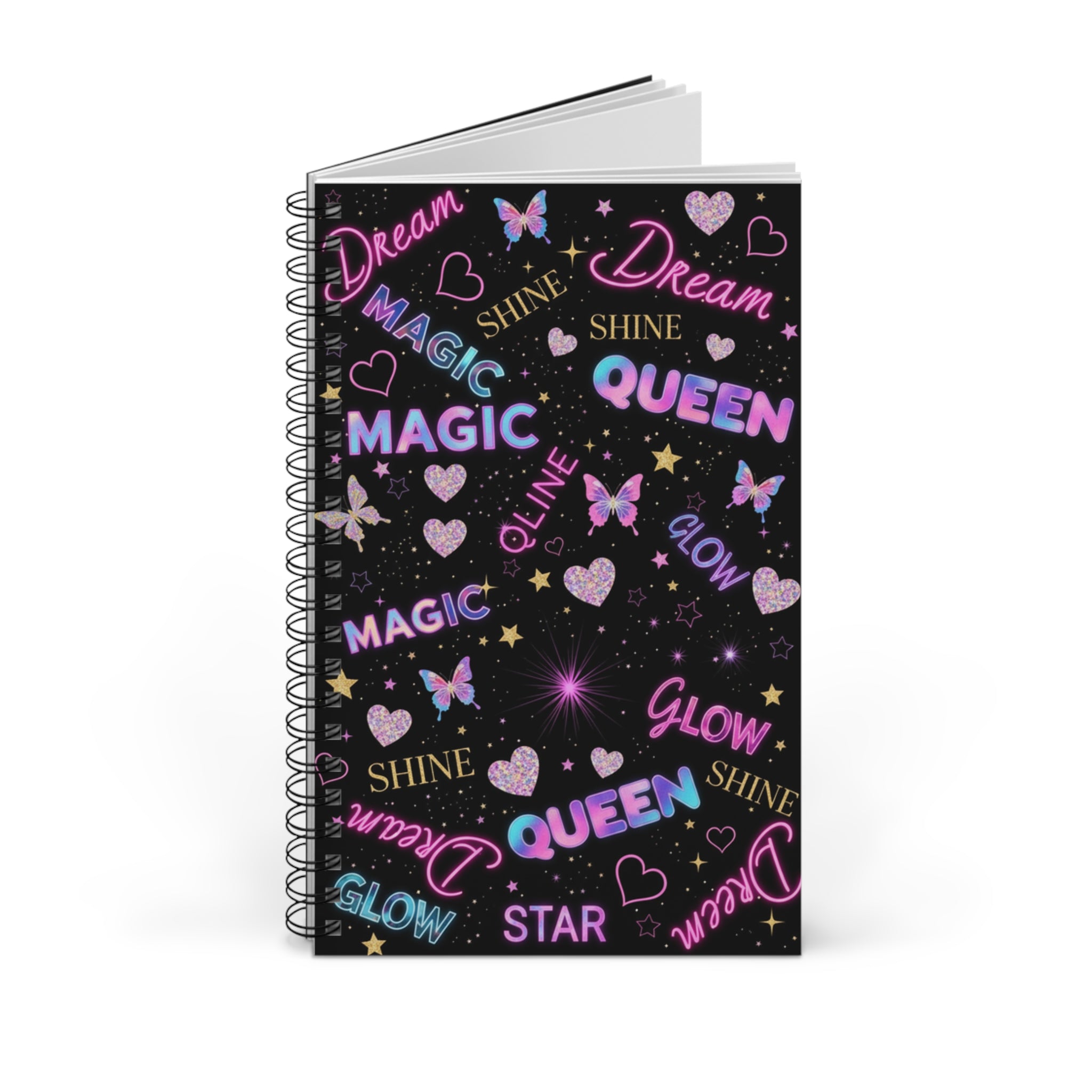 Diario a spirale nero con copertina Dream Magic Queen; pagine bianche incluse