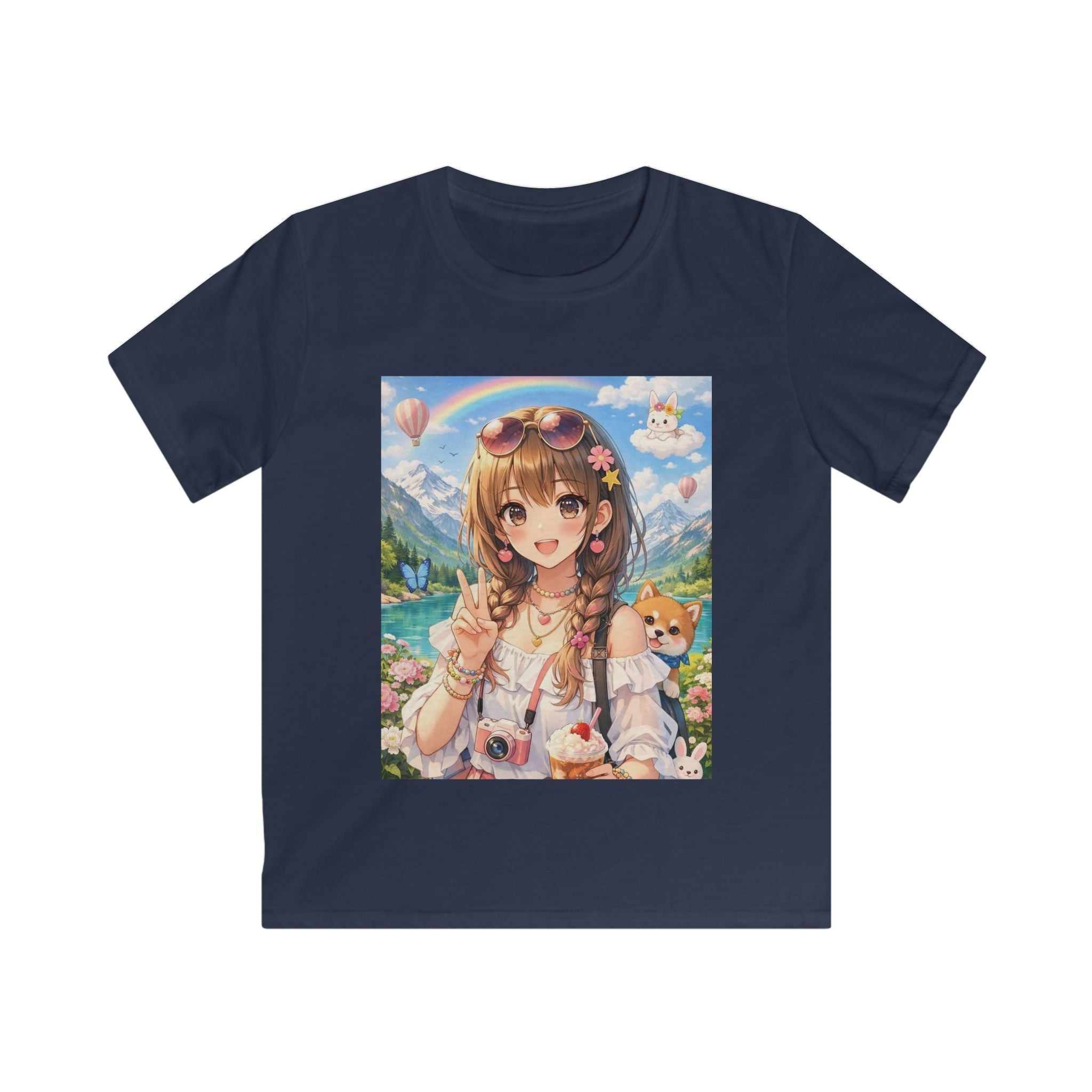 Maglietta bimbo blu scuro con stampa frontale anime