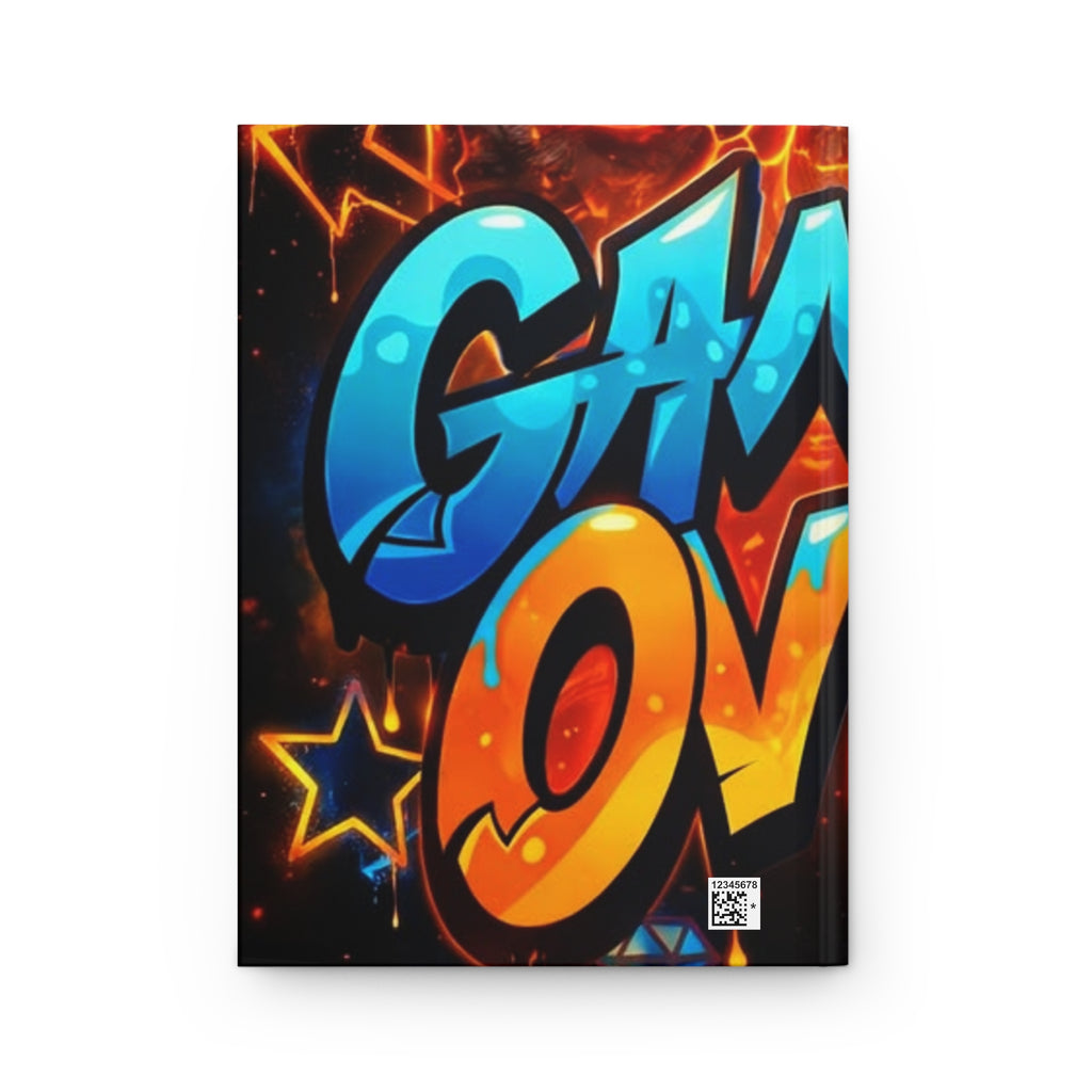 Diario rigido opaco con copertina grafica a lettere, blu, arancio e nero