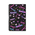 Diario a spirale nero con copertina fantasia Dream, Magic Queen e cuori e farfalle